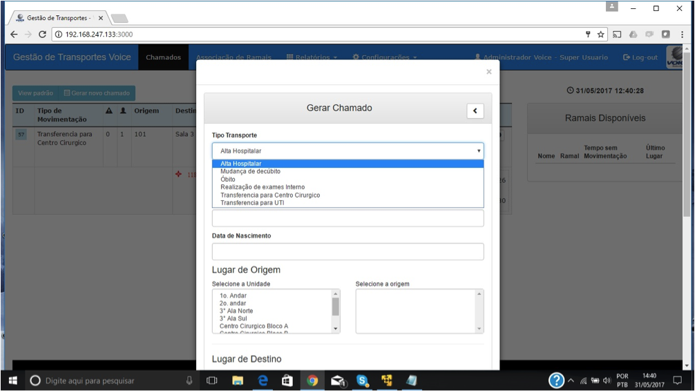 teladeaberturadechamadotransporte